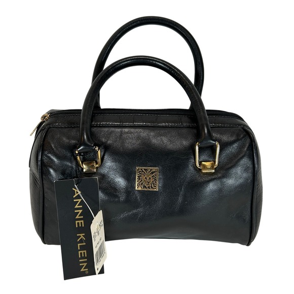 Anne Klein Handbags - Anne Klein Vintage Black Leather Satchel Crossbody Bag Gold Lion Logo NWT